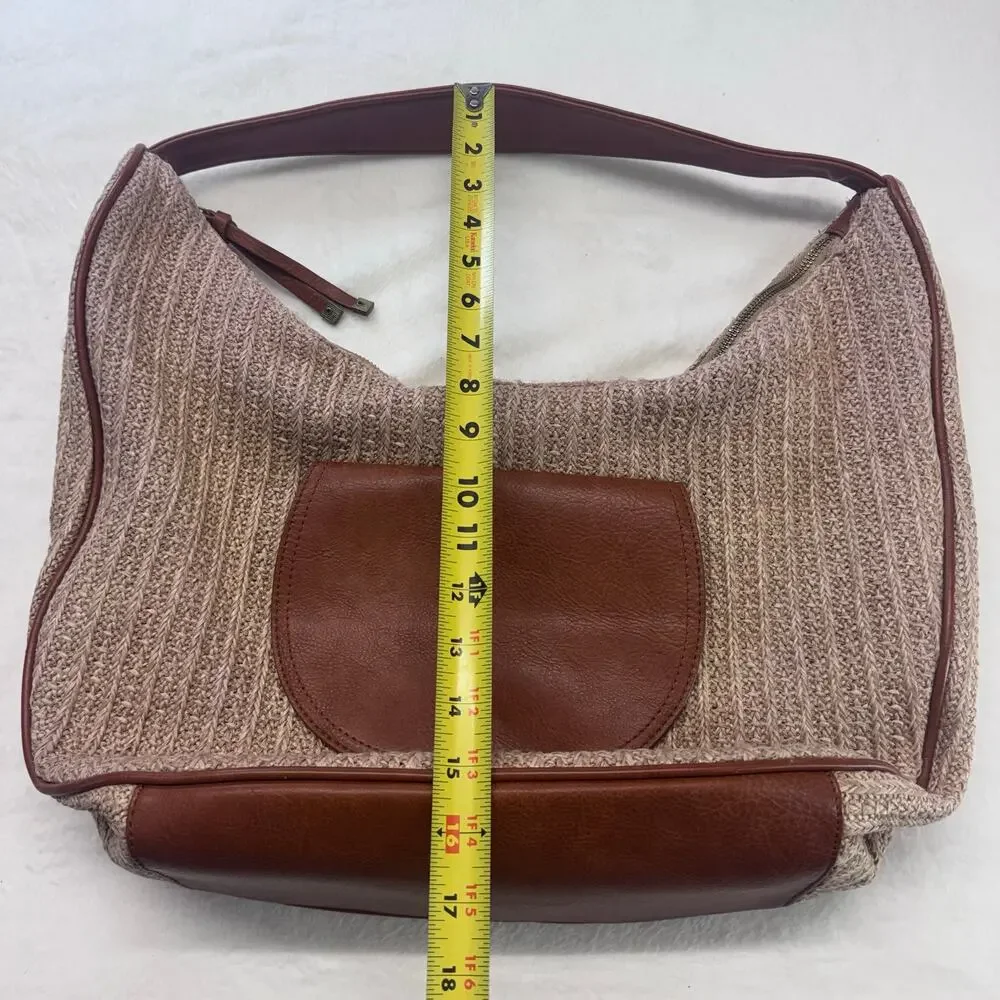 Anthropologie Urban Originals Oversized Woven Raffia Straw Handbag LeatherPocket